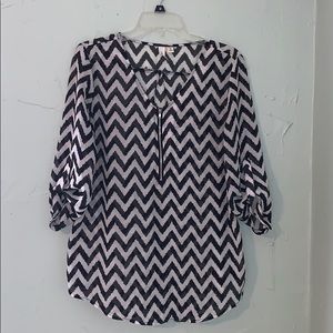 Tacera sheer chevron blouse with zipper!